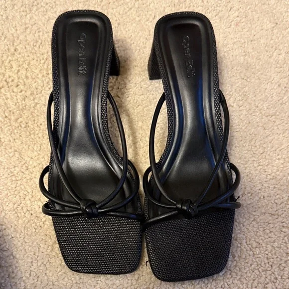 Classic Black Knotted Strap Square-Toe Heels - Picture 4 of 5